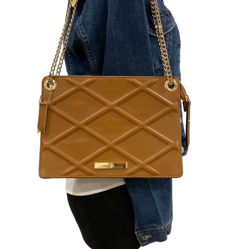 Antonio Melani Leather Camel Convertible Crossbody Shoulder Bag
